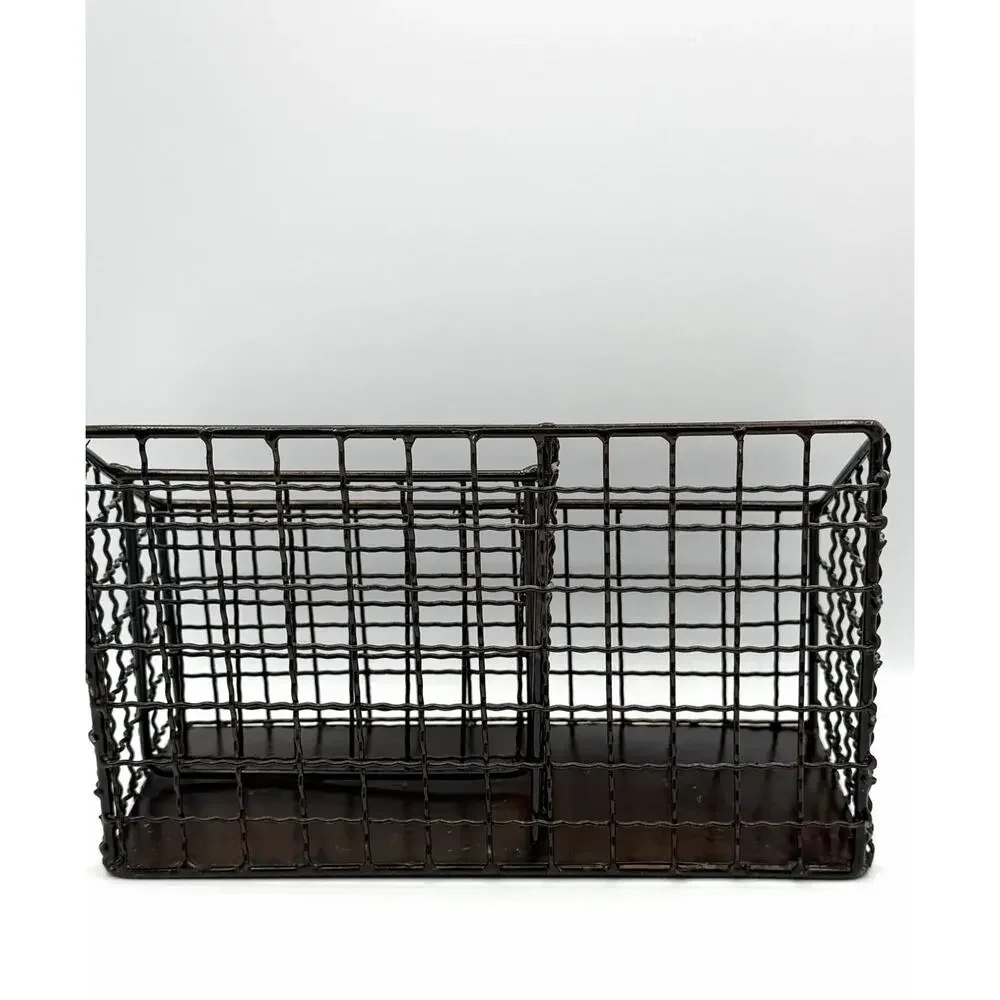 Vtg Rustic Metal Wire Mail Sorter Desk Organizer Office Caddy Charging Station